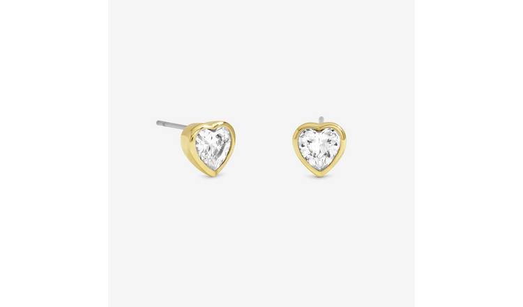 Inicio Gold Plated and Crystal bezel Heart Stud Earrings