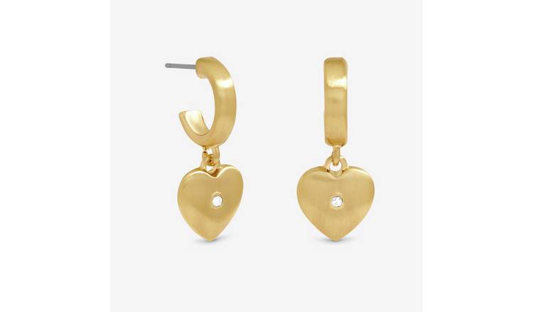 Inicio 14K Gold Plated Heart & Crystal Hoop Earrings