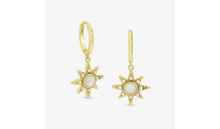 Inicio 14K Gold Plated and Mother of Pearl Star Earrings