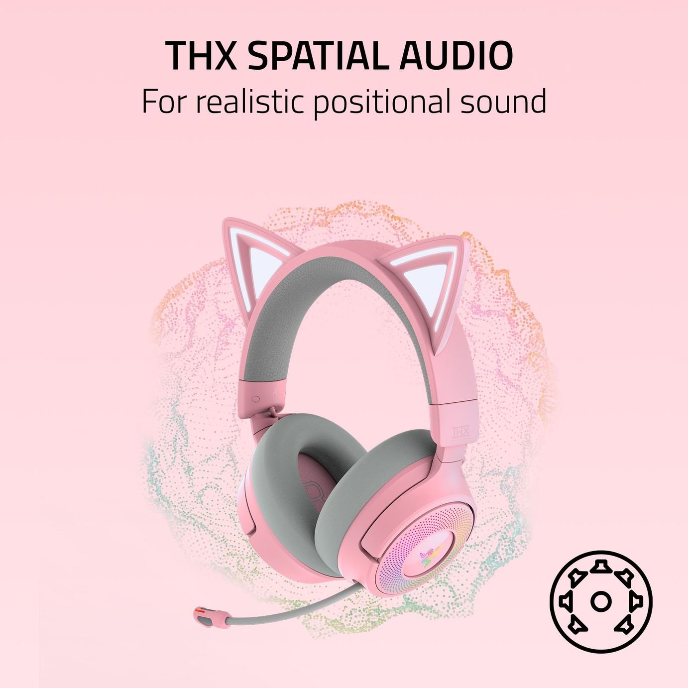 Razer Kraken Kitty V3 X - Bedrade Kitty-headset voor gaming - Iconische Kitty-oren - 270 g lichtgewicht - HyperClear cardioïde microfoon - TriForce 40 mm drivers - 3,5mm aansluiting | Zwart