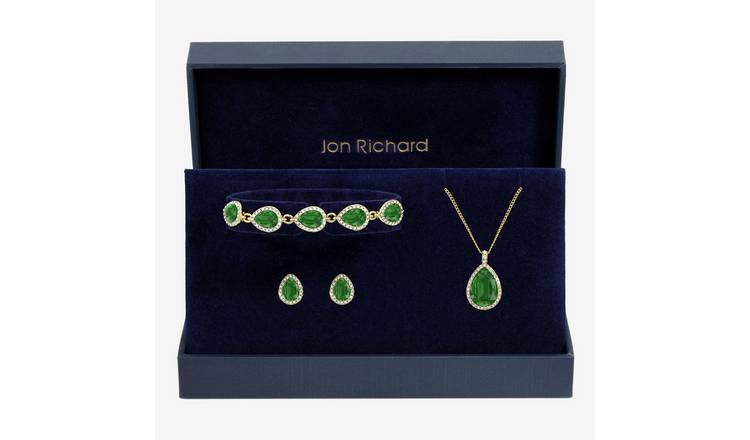 Jon Richard Gold Plated Emerald Pear Drop Set