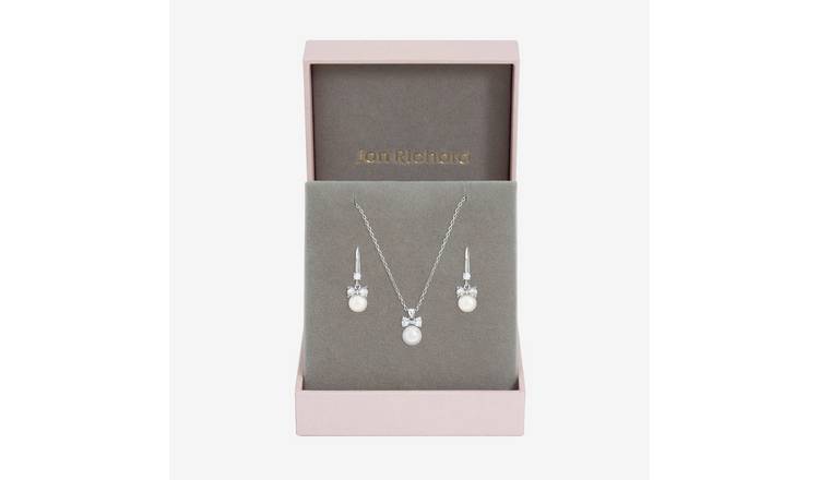 Jon Richard Crystal Bow Pearl Drop Pendant and Earring Set