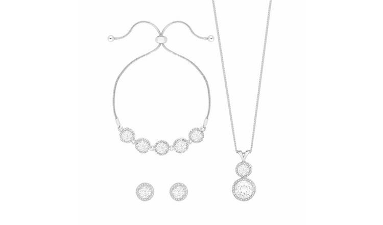 Jon Richard Silver Plated Crystal Halo Solitaire Set 