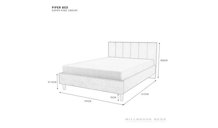 Millbrook Piper Superking Fabric Bed Frame - Grey