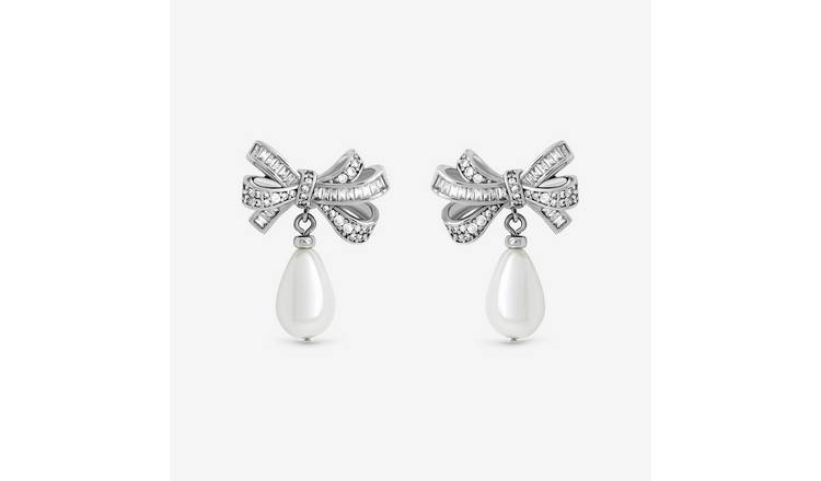 Jon Richard Cubic Zirconia Bow and Pearl Stud Earrings