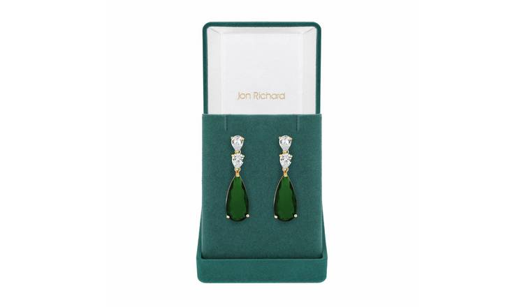 Jon Richard Gold Plated CZ Green Pear Earrings