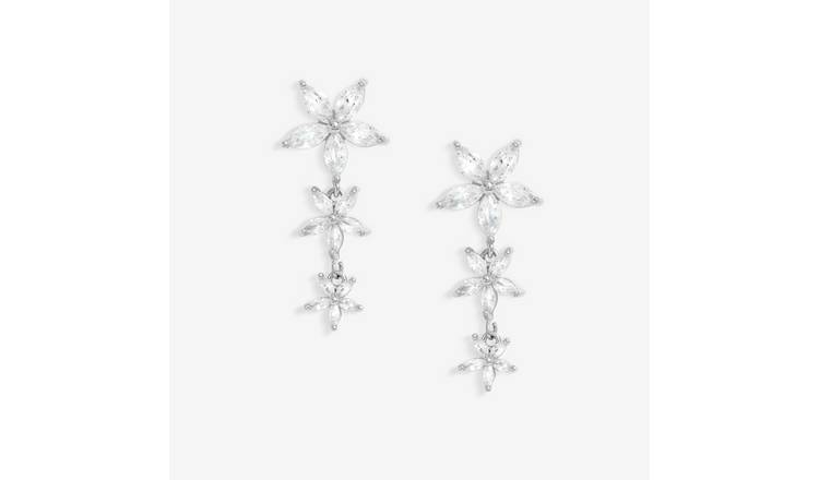 Jon Richard Cubic Zirconia Mixed Floral Stud Earrings