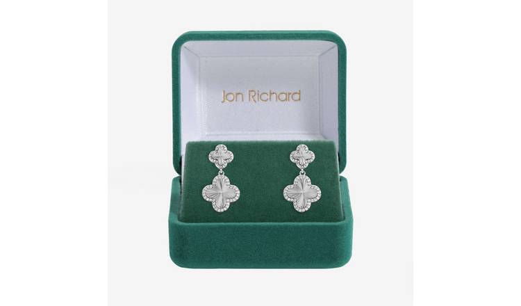 Jon Richard Diamond Clover Double Drop Earrings