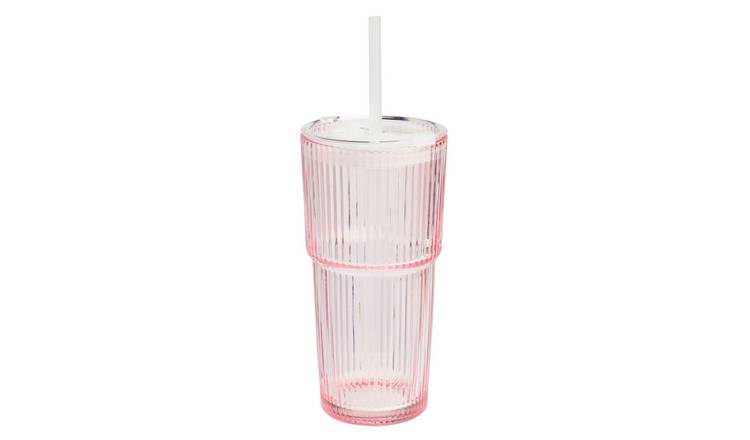 Argos Home Pink Translucent Ribbed Glass with Straw