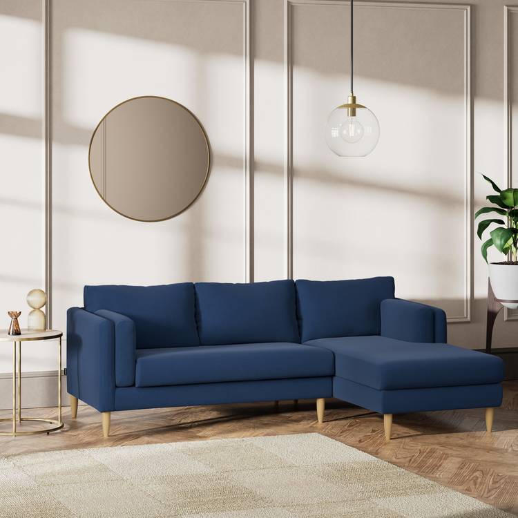 Habitat Newington Right Hand Corner Sofa - Navy Blue-Ash Leg 0