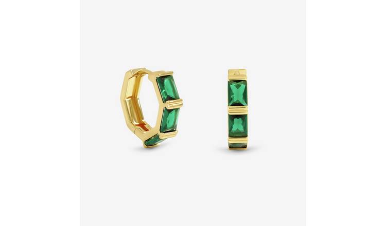 Jon Richard Gold Plated and Emerlald Stone Hoop Earrings