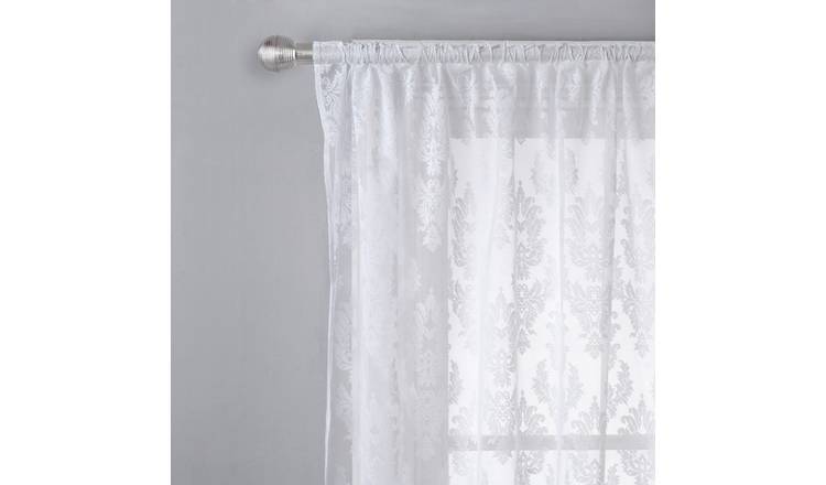 Argos Home Damask Net Pencil Pleat Floral Curtains - White