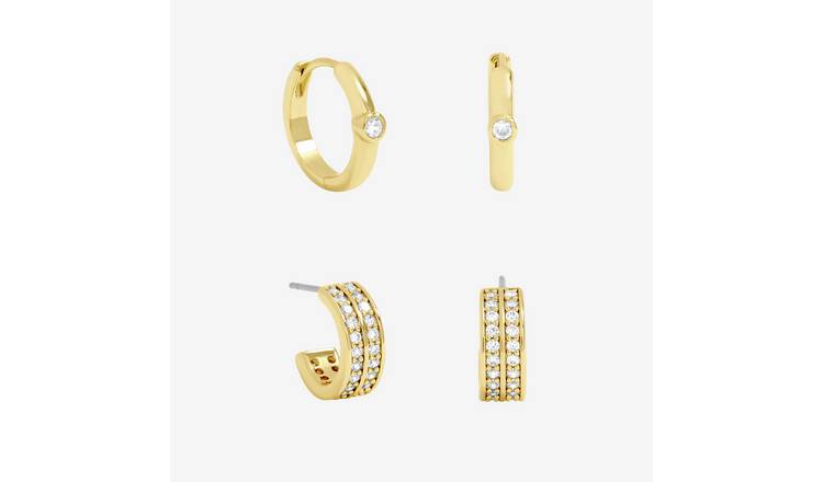 Jon Richard Gold Plated Pave Hoop Set