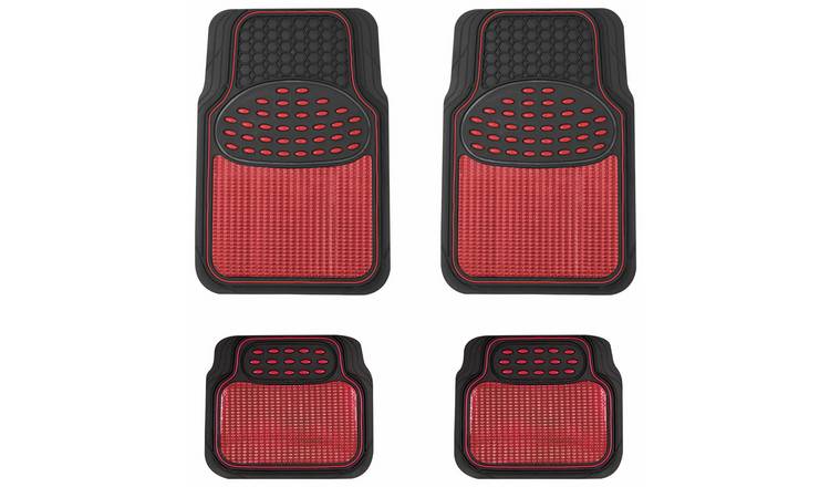 Streetwize Heavy-Duty Rubber Car Mat Set - Red Trim