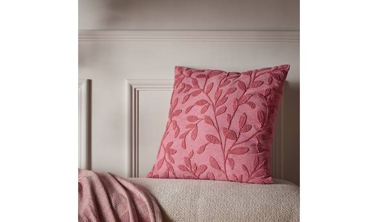 Argos Home Leaves Embroidery Cushion Pink - 50x50cm