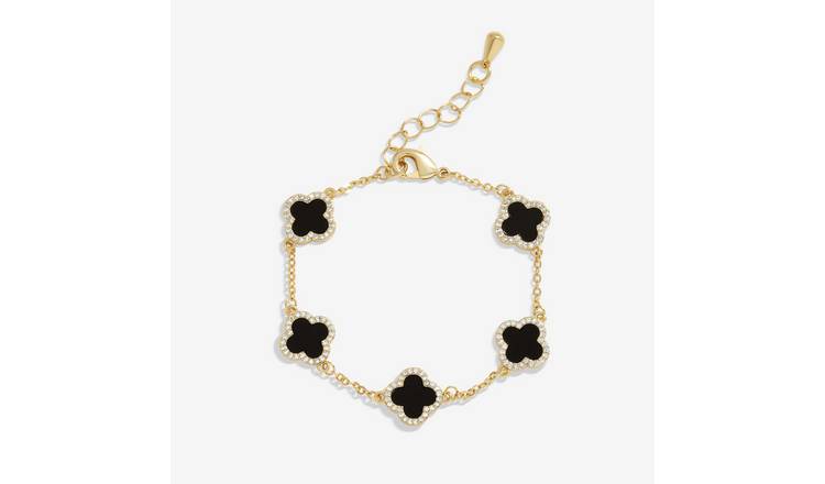 Jon Richard Gold Plated Jet Enamel Clover Bracelet