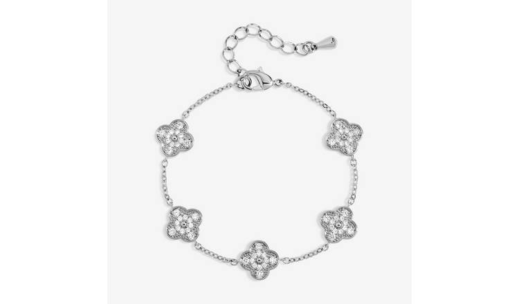 Jon Richard Rhodium Plated Pave Clover Bracelet