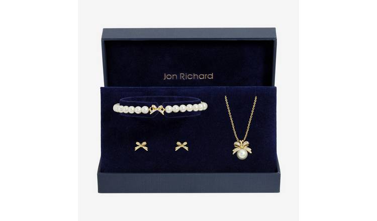 Jon Richard Gold Plated Pearl and Crystal Bow Trio Set