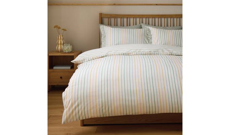 Habitat Multi Stripe Ruffle White Bedding Set - Single