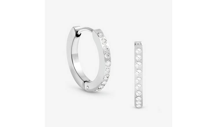 Jon Richard Silver Plated Crystal Huggie Hoop Earrings