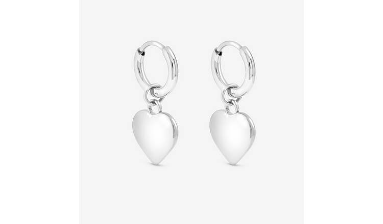 Jon Richard Silver Plated Heart Charm Hoop Earrings
