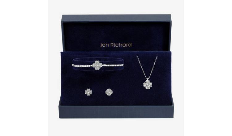 Jon Richard Silver Plated and Pave Clover Trio Set