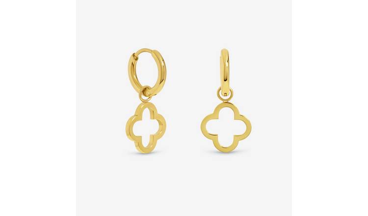 Jon Richard Waterproof Gold Plated Clover Huggie Hoops
