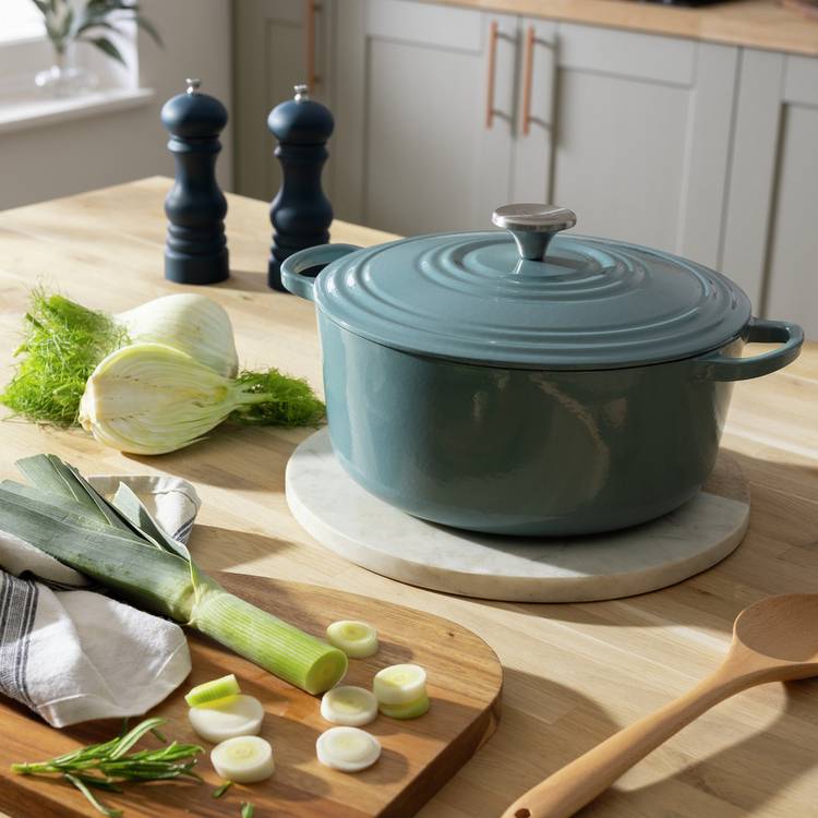 Habitat 5.3 Litre Cast Iron Casserole Dish - Blue 0