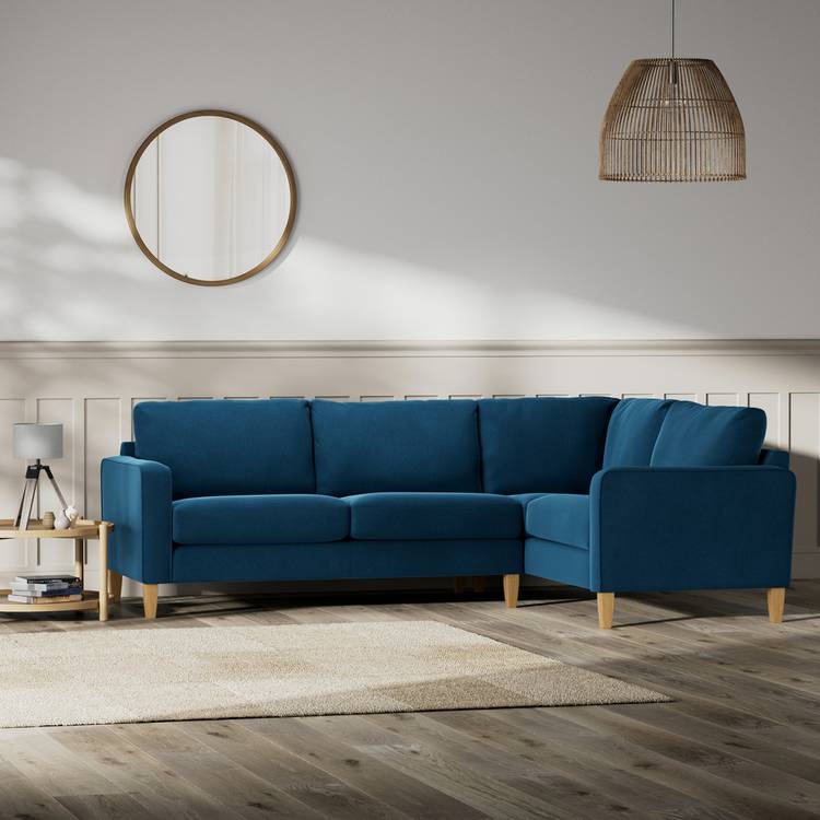 Habitat Flint Velvet Right Hand Corner Sofa-Ink Blue-Ash Leg 0