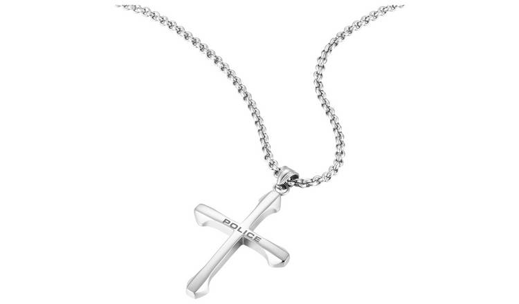 Police Polished Stainless Steel Cross Pendant Necklace