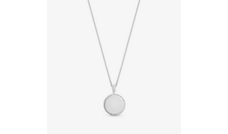 Simply Silver Beaded Edge Round Pendant Necklace