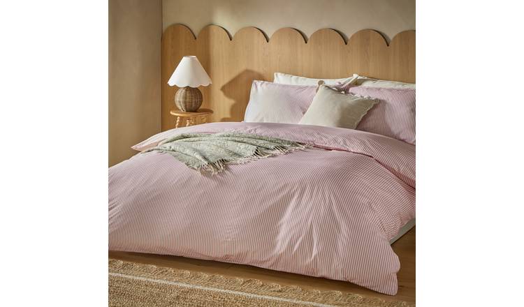 Habitat Oxford Edge Stripe Blush Bedding Set - Superking