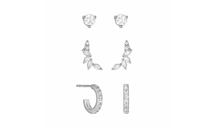 Simply Silver Cubic Zirconia Climber Multi-Pack Earrings