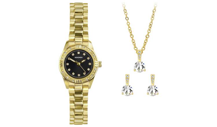 Sekonda Gold Watch, Necklace and Earring Gift Set