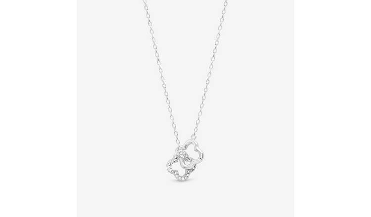 Simply Silver Pave Clover Interlink Necklace