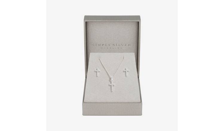 Simply Silver Cubic Zirconia Cross Pendant and Earring Set