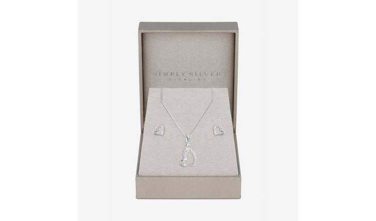 Simply Silver Cubic Zirconia Heart Pendant and Earring Set