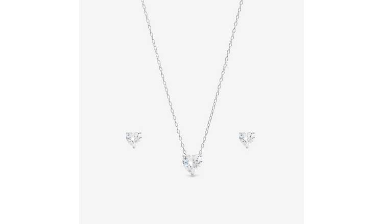 Simply Silver 925 Cubic Zirconia Bezel Heart Set