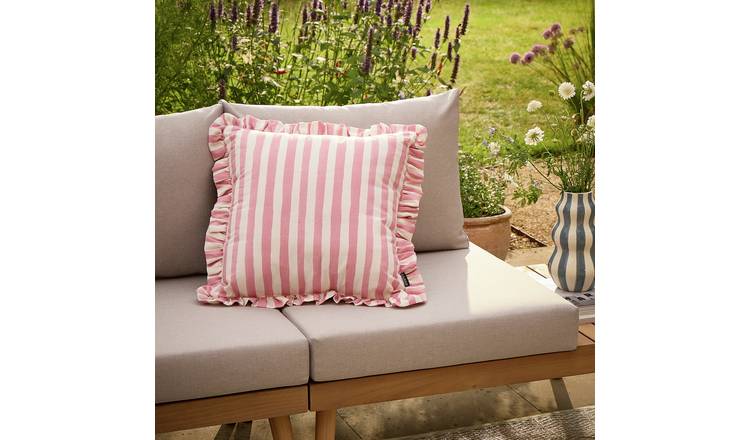Argos Home Pink Striped Outdoor Cushion with Frill