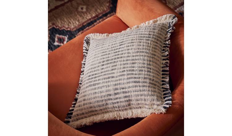 Habitat Woven Frayed Edge Stripe Cushion - 43x43cm