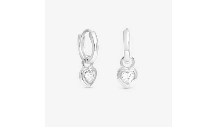 Simply Silver Cubic Zirconia Heart Bezel Hoop Earrings