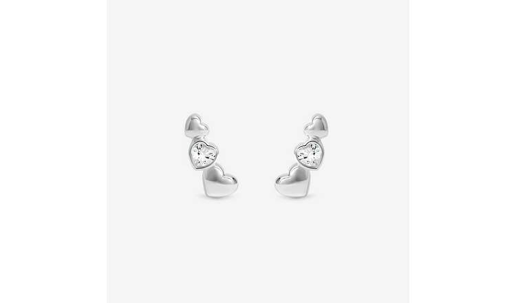 Simply Silver 925 Cubic Zirconia Heart Climber Earrings
