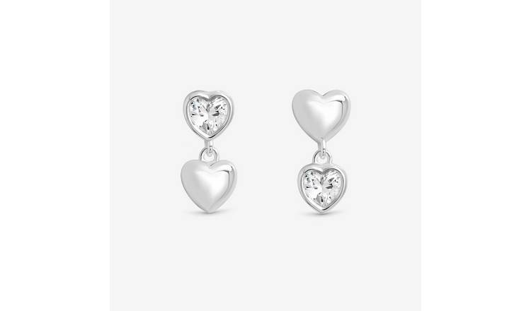 Simply Silver Cubic Zirconia Heart Drop Earrings