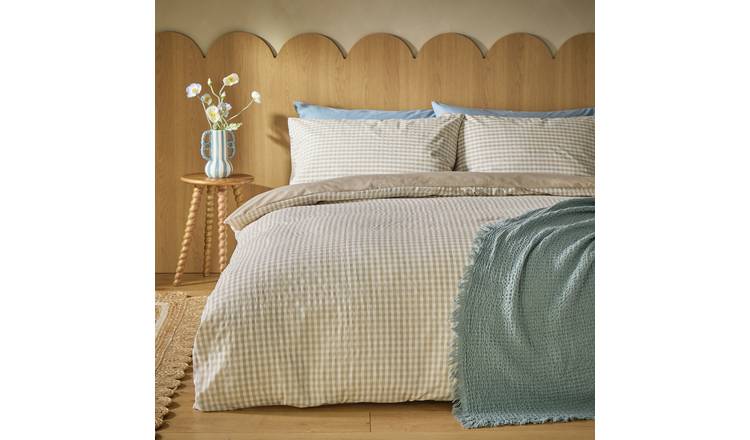 Habitat Gingham Seersucker Neutral Bedding Set - Double