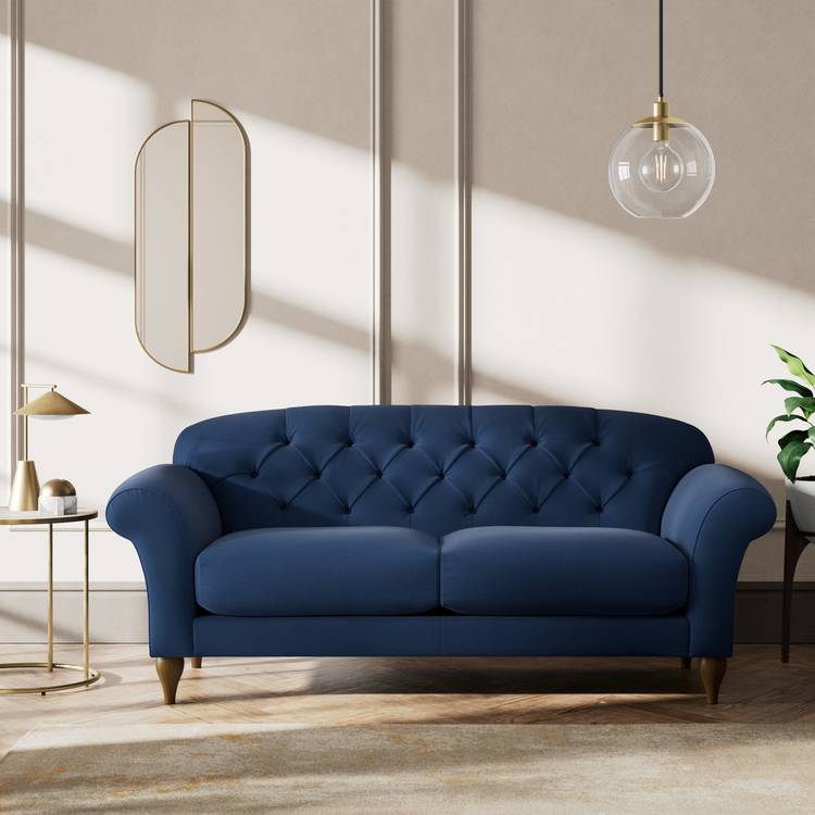 Habitat Brooker Fabric  3 Seater Sofa - Navy  - Dark Leg  0