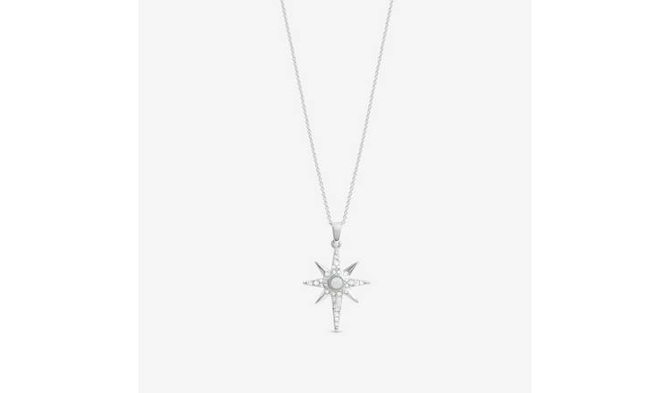 Simply Silver Cubic Zirconia Opal Celestial Pendant Necklace