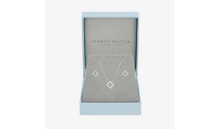 Simply Silver Cubic Zirconia Pave Open Clover Set