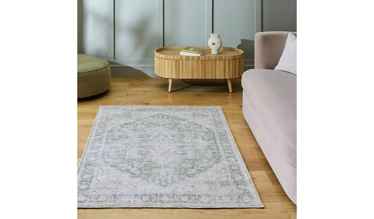 Habitat Vintage Effect Green Flatweave Runner - 80x150cm