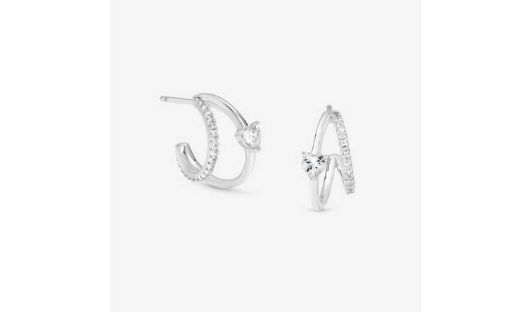 Simply Silver 925 Double Row Heart Hoop Earrings