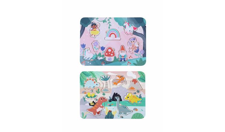 Chad Valley Wooden Fairy And Dino Theme Tray Puzzle Pack Of2